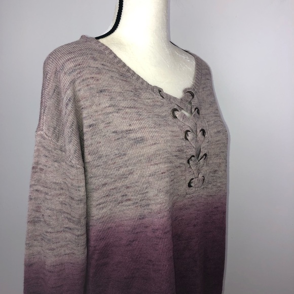 American Eagle Ombre Criss Cross Lace Up Sweater Size Medium Color Purple - Picture 6 of 8